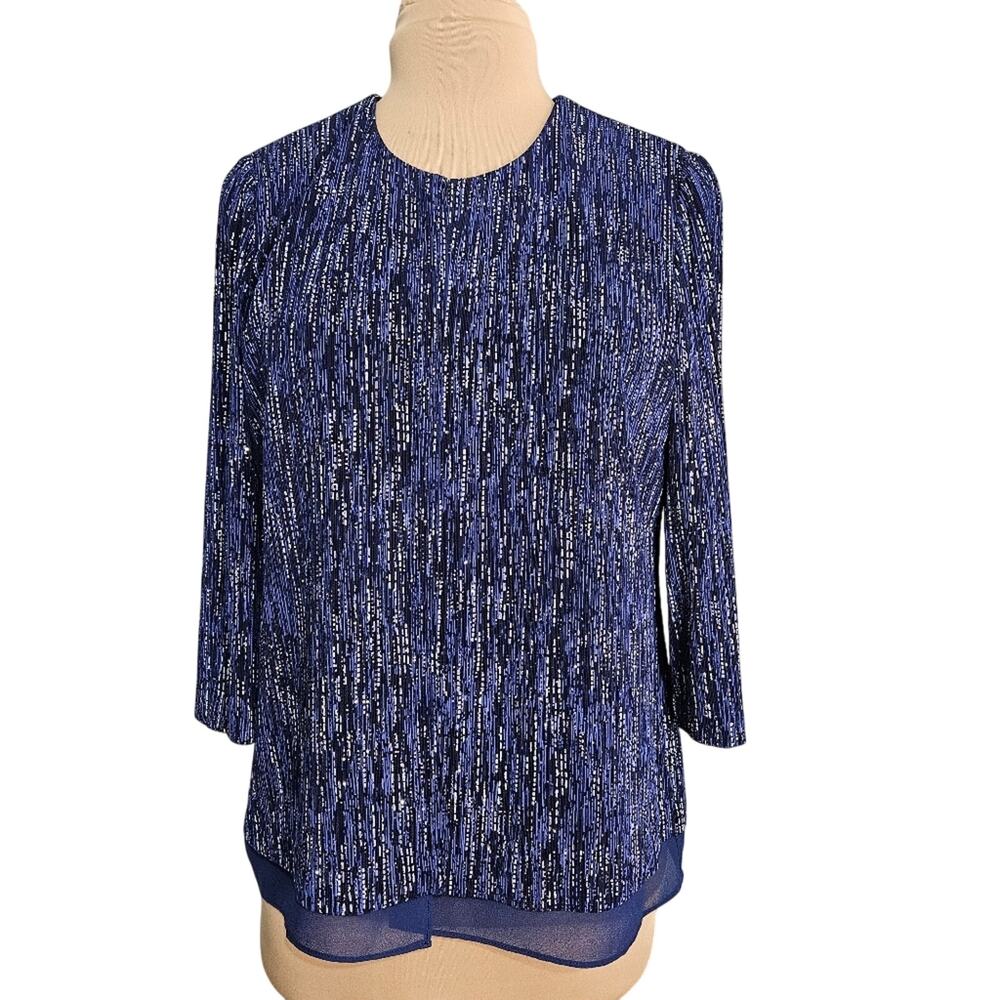 Alex Evenings Blue Cardigan Glam 3/4 Sleeves Metallic Petite Large Occasion